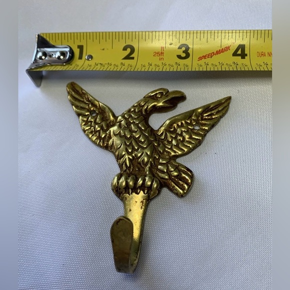 Brass Winged Eagle Bird Hook Wall Decor Vintage 3” x 4” - Picture 3 of 6